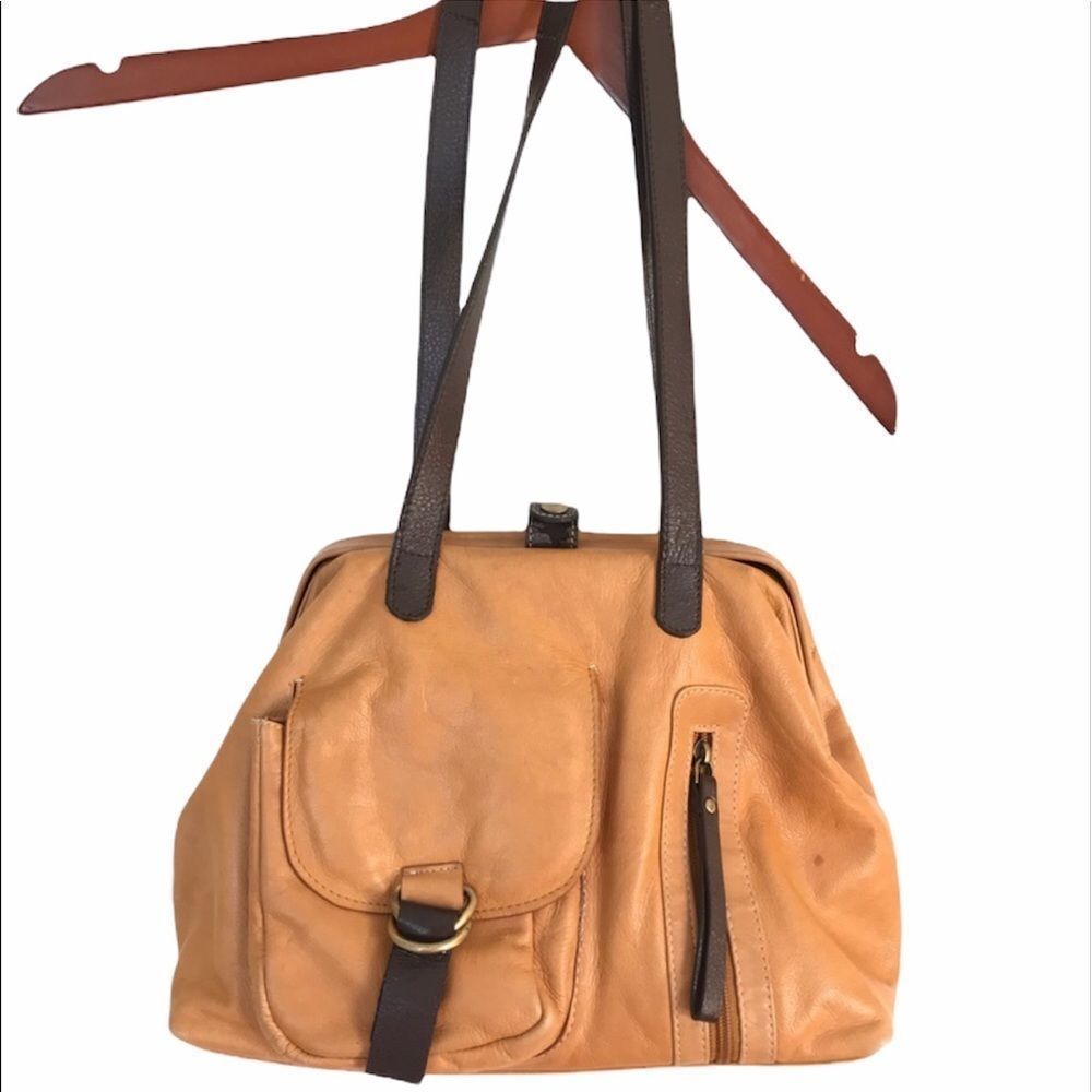 Sophia Visconti cognac leather hinge bag p…